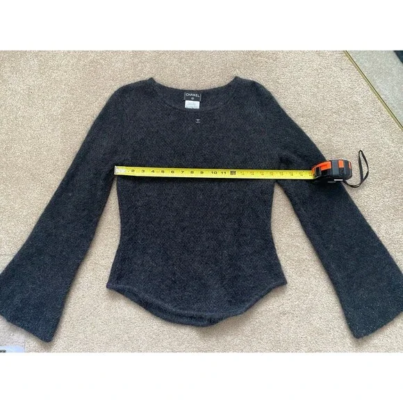 CHANEL Vintage 98A Tweed Mohair Dark Gray Sweater 1998 AUTHENTIC Size 40
